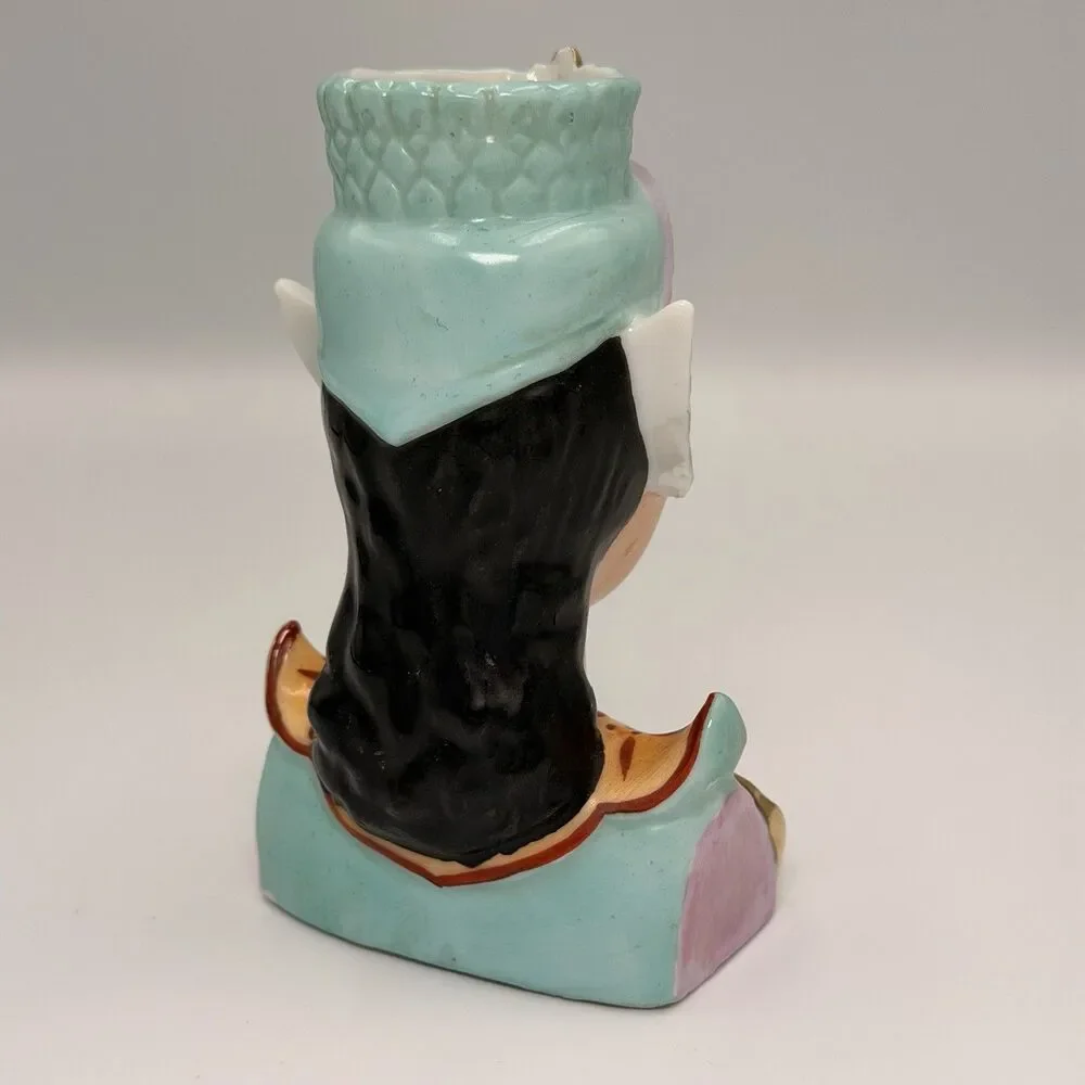Vintage Asian Lady Head Mini Vase Celadon Jade Gold Japan Mid Century Japan 1950